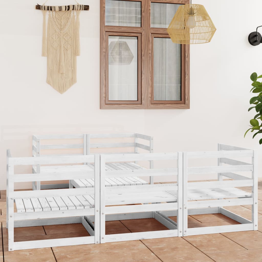 vidaXL 6 Piece Garden Lounge Set White Solid Wood Pine