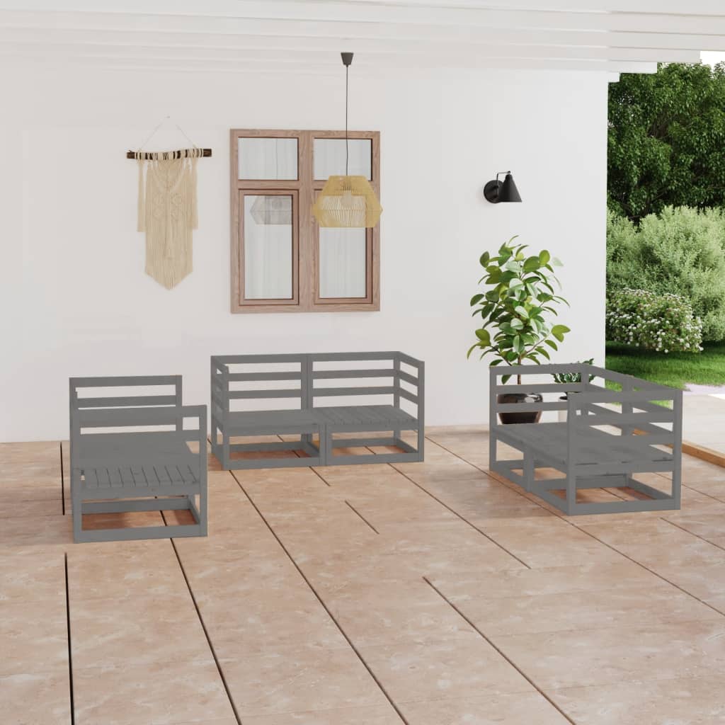 vidaXL Garden Lounge Set | Grey | Solid Pinewood |  Modular  | Garden Lounge Set