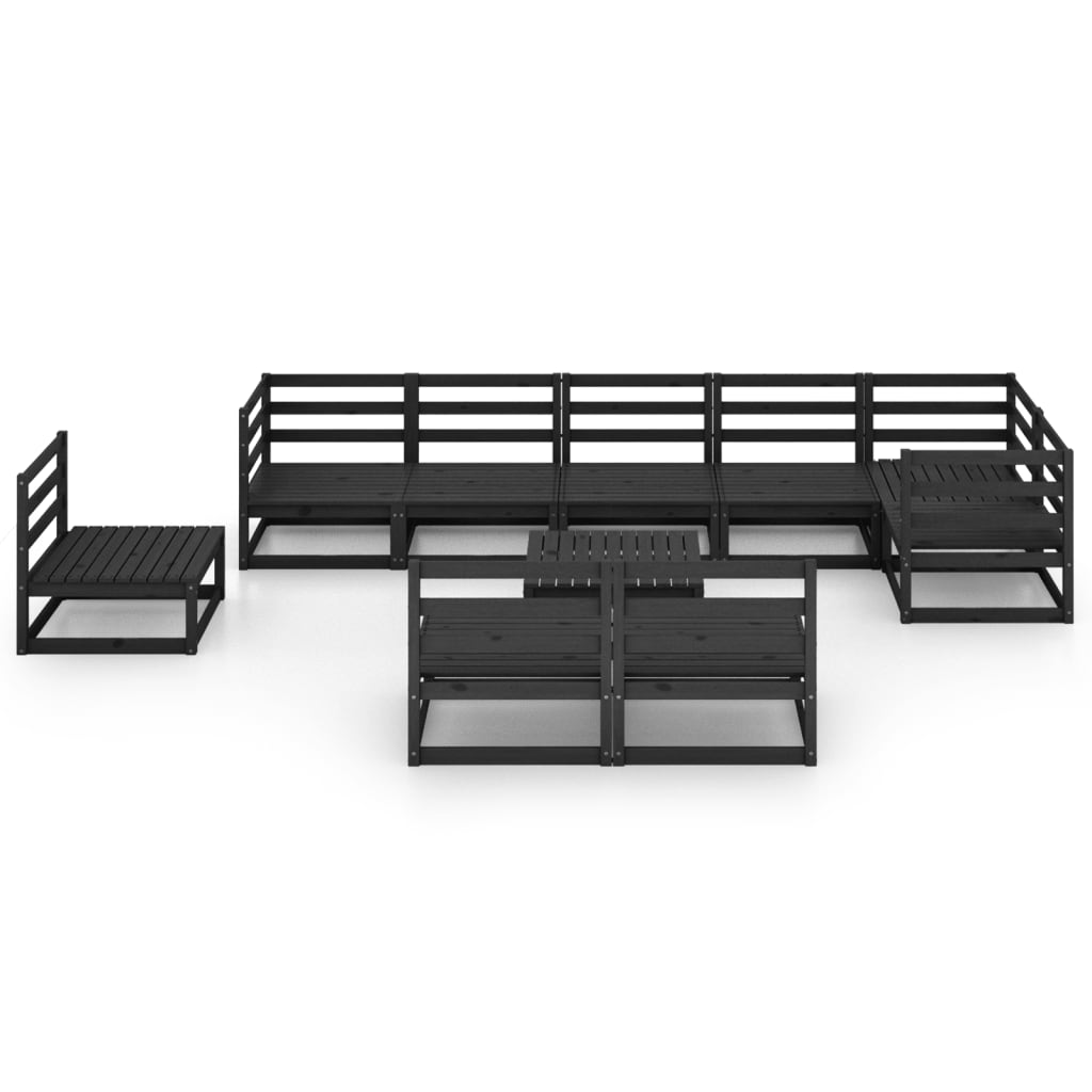 vidaXL 10 Piece Garden Lounge Set Black Solid Pinewood