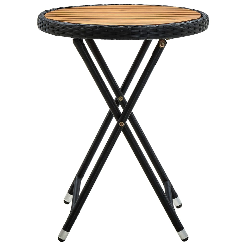 vidaXL Tea Table Black 60 cm Poly Rattan and Solid Acacia Wood