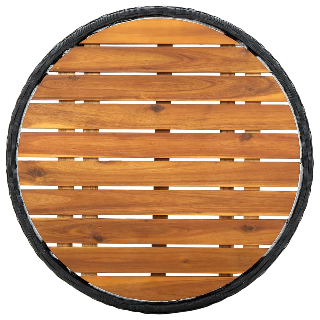 vidaXL Tea Table Black 60 cm Poly Rattan and Solid Acacia Wood