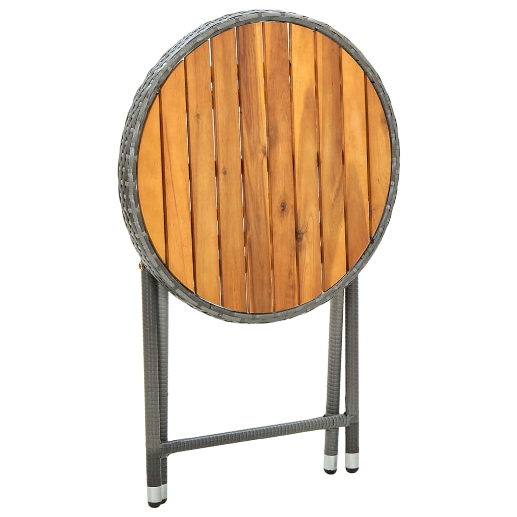 vidaXL Tea Table Grey 60 cm Poly Rattan and Solid Acacia Wood