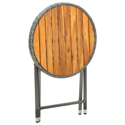 vidaXL Tea Table Grey 60 cm Poly Rattan and Solid Acacia Wood