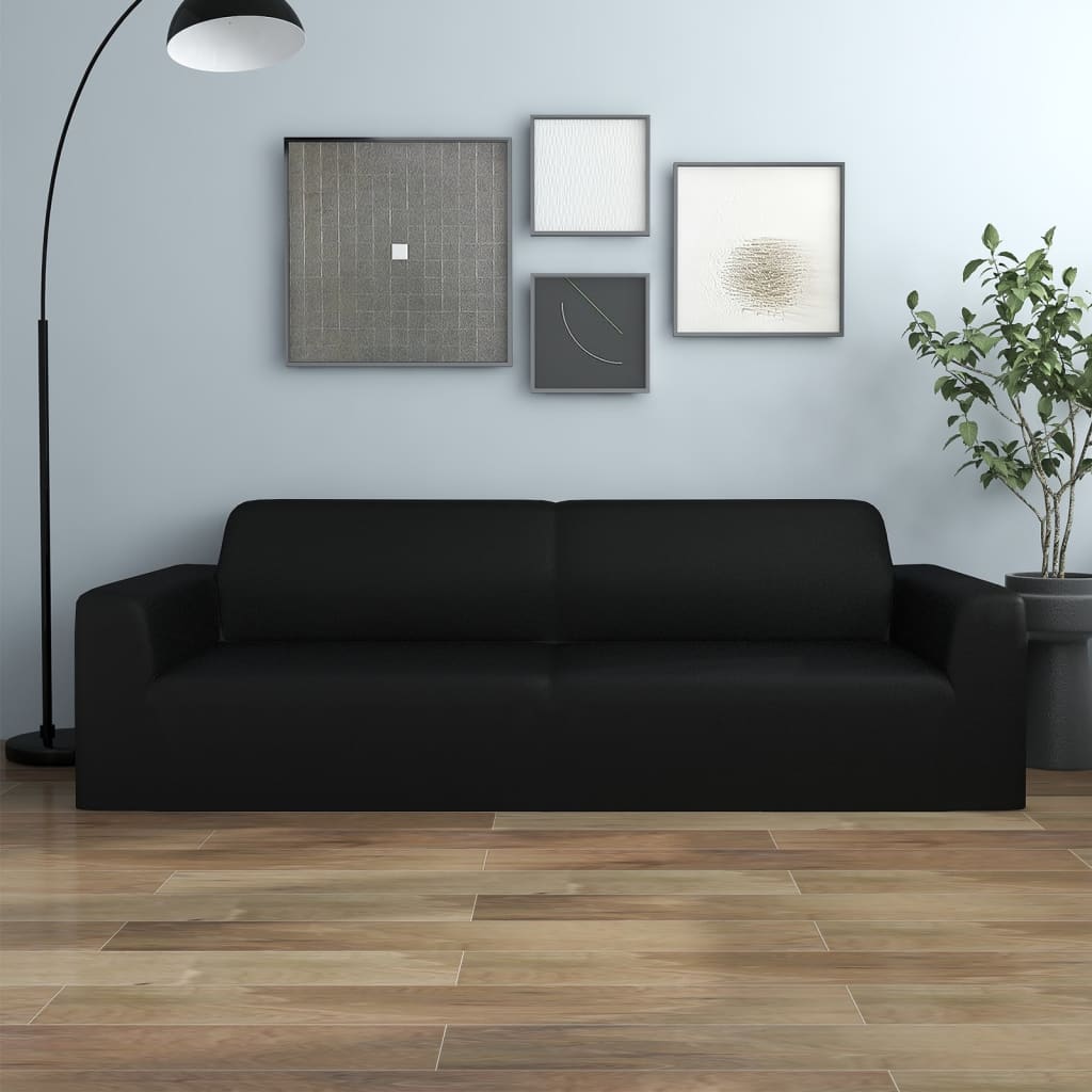 332934 vidaXL 3-Seater Stretch Couch Slipcover Black Polyester Jersey
