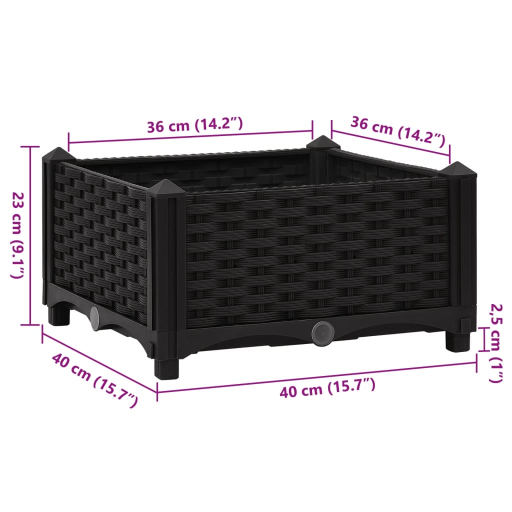 vidaXL Raised Bed | Black | Polypropylene | Medium | Decorative Inlays