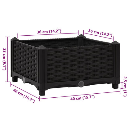 vidaXL Raised Bed | Black | Polypropylene | Medium | Decorative Inlays