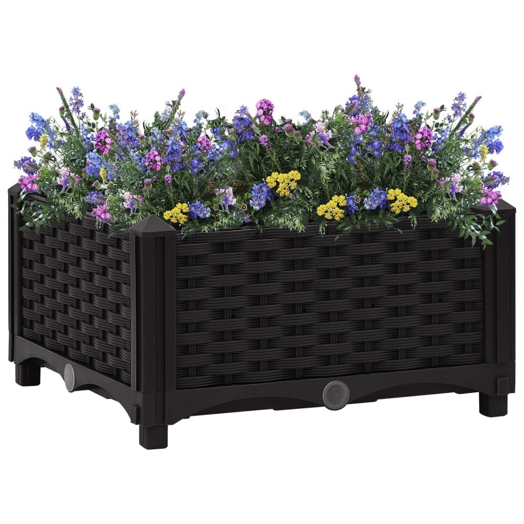 vidaXL Raised Bed | Black | Polypropylene | Medium | Decorative Inlays