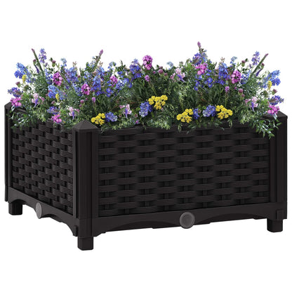 vidaXL Raised Bed | Black | Polypropylene | Medium | Decorative Inlays