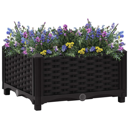 vidaXL Raised Bed | Black | Polypropylene | Medium | Decorative Inlays