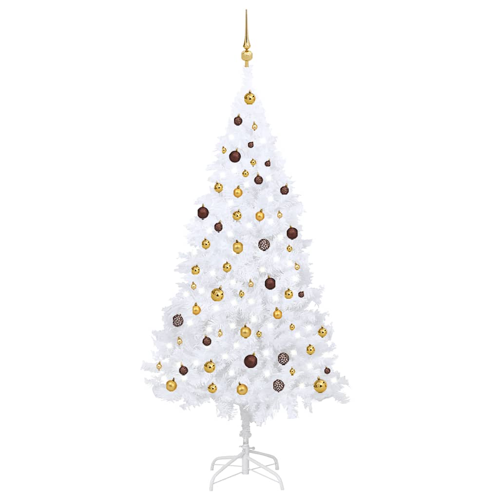 vidaXL Artificial Pre-lit Christmas Tree with Ball Set White 210 cm PVC