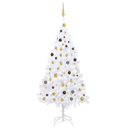 vidaXL Artificial Pre-lit Christmas Tree with Ball Set White 210 cm PVC