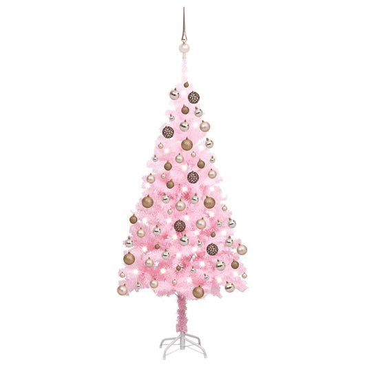 vidaXL Artificial Pre-lit Christmas Tree with Ball Set Pink 150 cm PVC