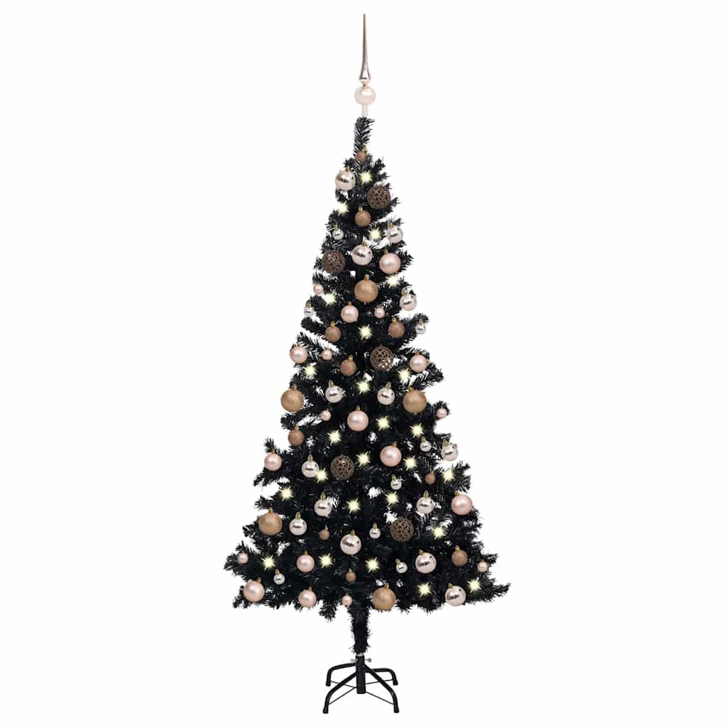 vidaXL Artificial Pre-lit Christmas Tree with Ball Set Black 120 cm PVC