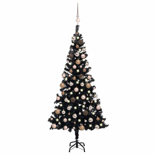 vidaXL Artificial Pre-lit Christmas Tree with Ball Set Black 120 cm PVC