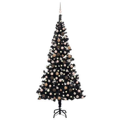 vidaXL Artificial Pre-lit Christmas Tree with Ball Set Black 210 cm PVC
