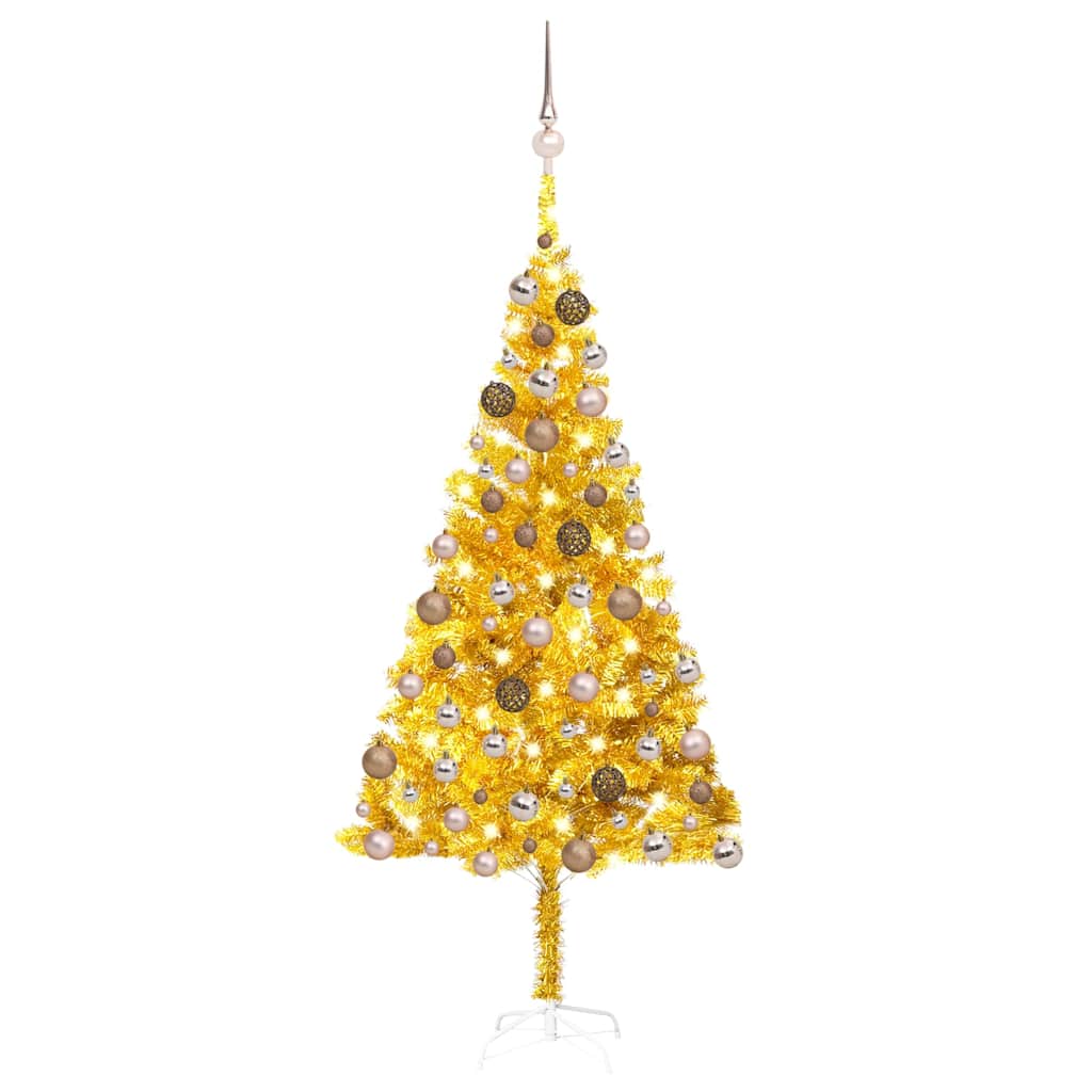 vidaXL Artificial Pre-lit Christmas Tree with Ball Set Gold 180 cm PET
