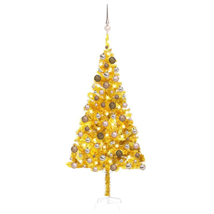 vidaXL Artificial Pre-lit Christmas Tree with Ball Set Gold 180 cm PET