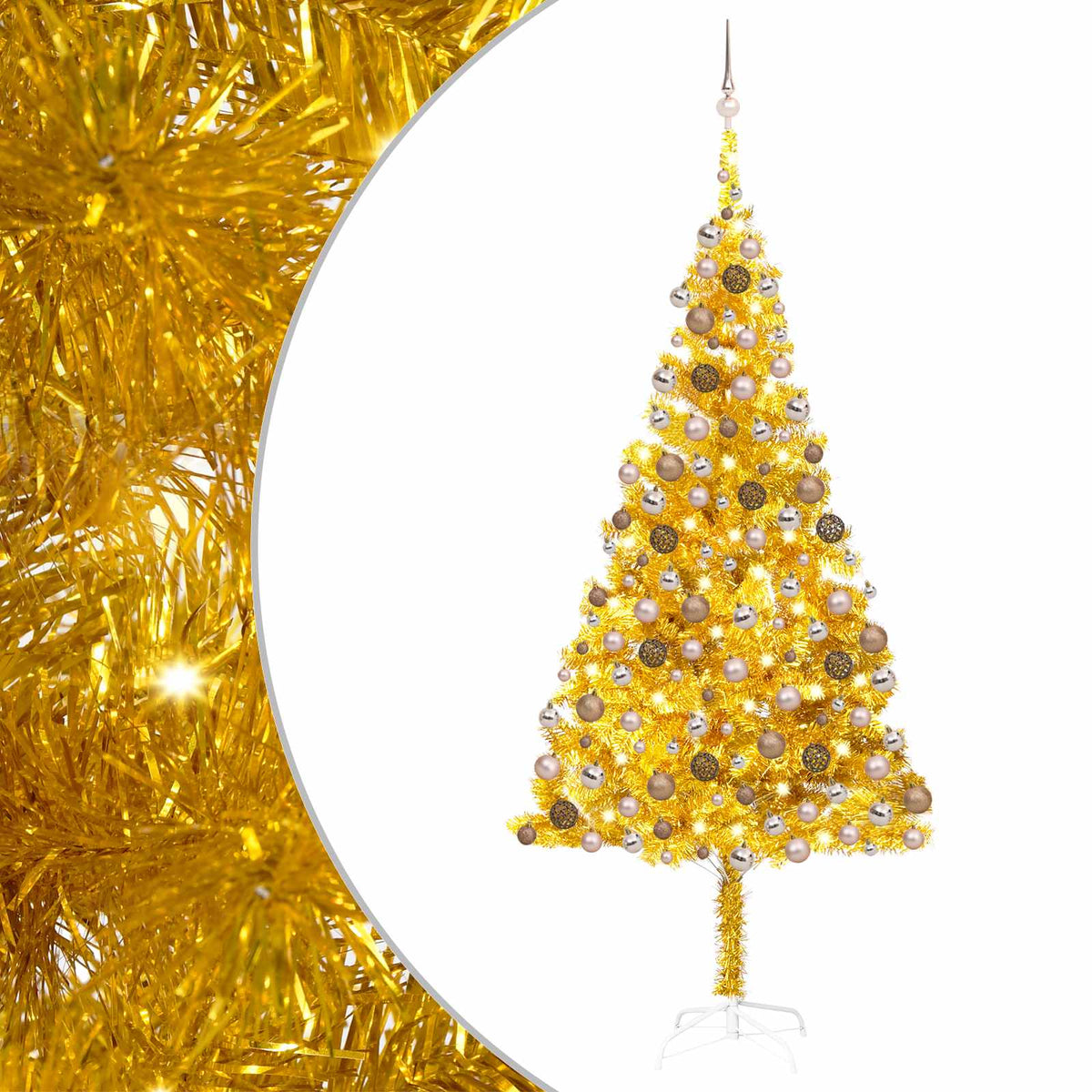 vidaXL Artificial Pre-lit Christmas Tree with Ball Set Gold 210 cm PET