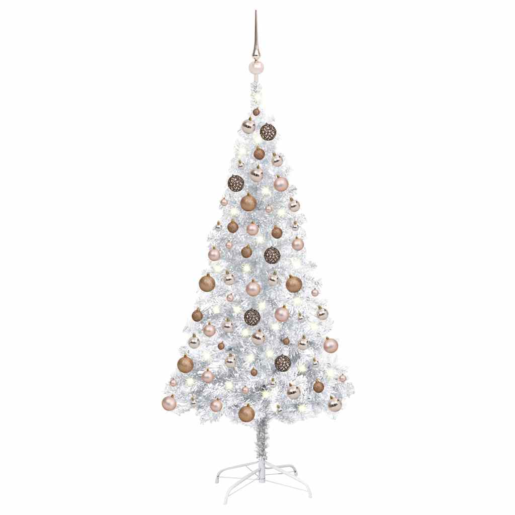 vidaXL Artificial Pre-lit Christmas Tree with Ball Set Silver 120 cm
