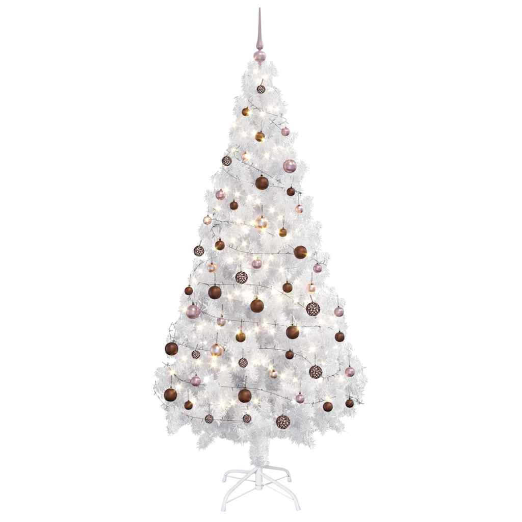vidaXL Artificial Pre-lit Christmas Tree with Ball Set White 180 cm PVC