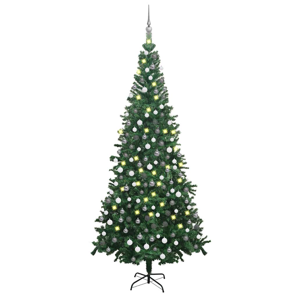 vidaXL Artificial Pre-lit Christmas Tree with Ball Set L 240 cm Green