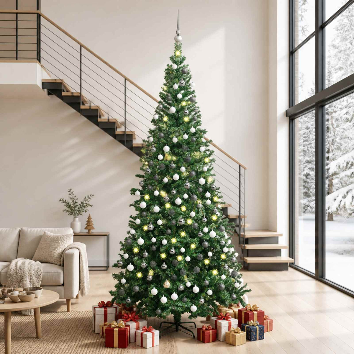 vidaXL Artificial Pre-lit Christmas Tree with Ball Set L 240 cm Green