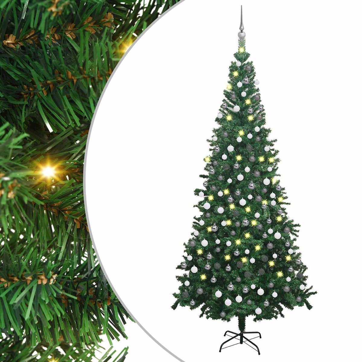 vidaXL Artificial Pre-lit Christmas Tree with Ball Set L 240 cm Green
