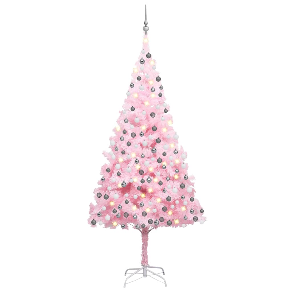 vidaXL Artificial Pre-lit Christmas Tree with Ball Set Pink 240 cm PVC