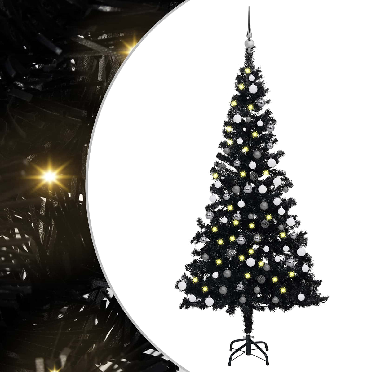 vidaXL Artificial Pre-lit Christmas Tree with Ball Set Black 150 cm PVC
