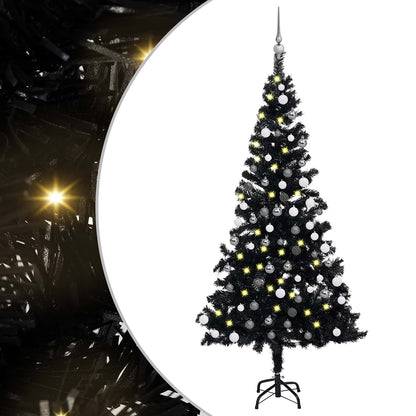 vidaXL Artificial Pre-lit Christmas Tree with Ball Set Black 150 cm PVC