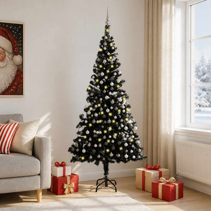 vidaXL Artificial Pre-lit Christmas Tree with Ball Set Black 210cm PVC