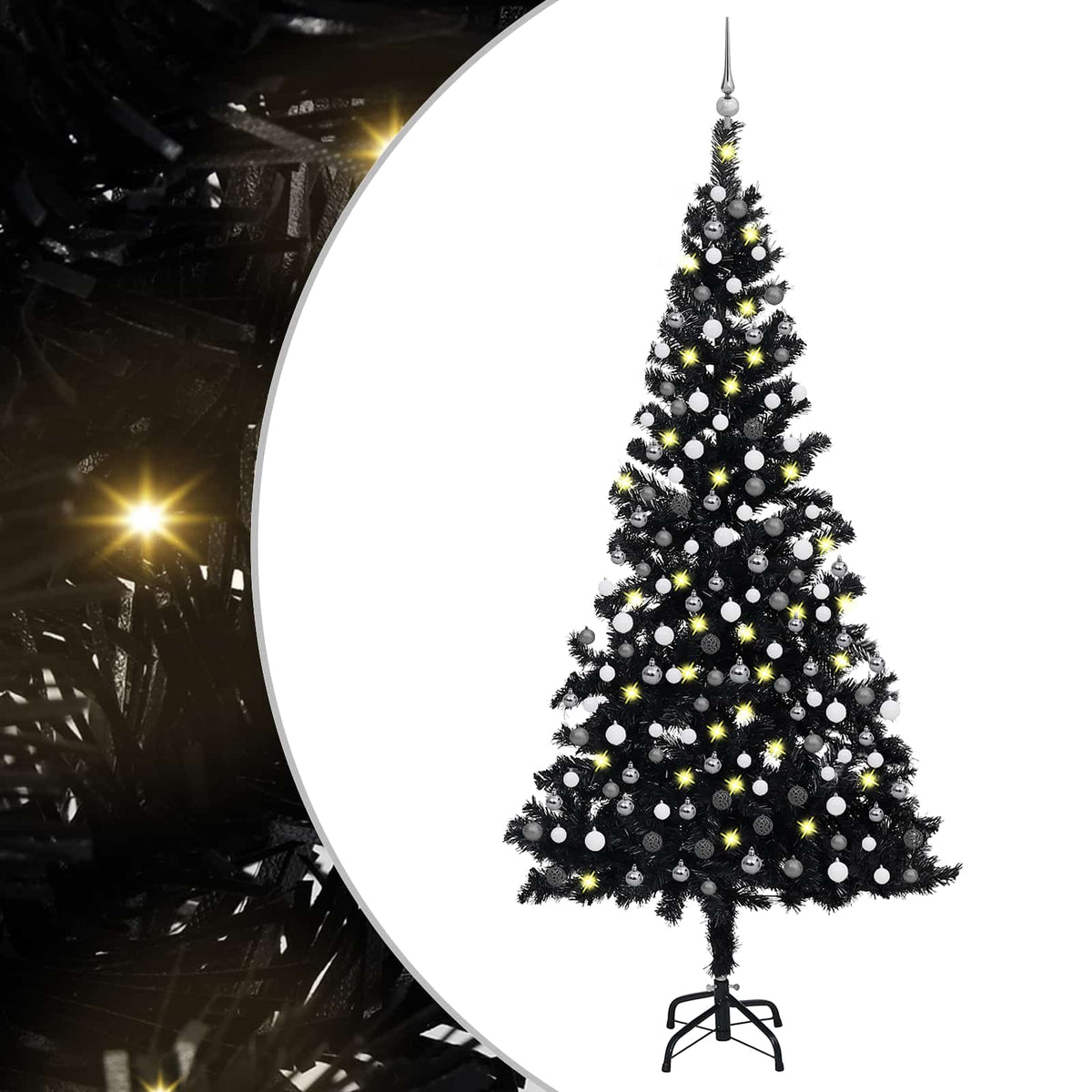vidaXL Artificial Pre-lit Christmas Tree with Ball Set Black 210cm PVC