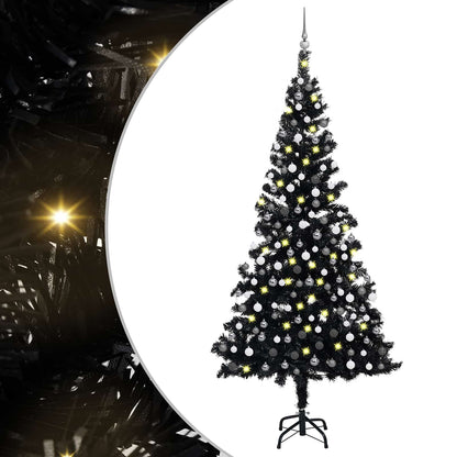 vidaXL Artificial Pre-lit Christmas Tree with Ball Set Black 210cm PVC