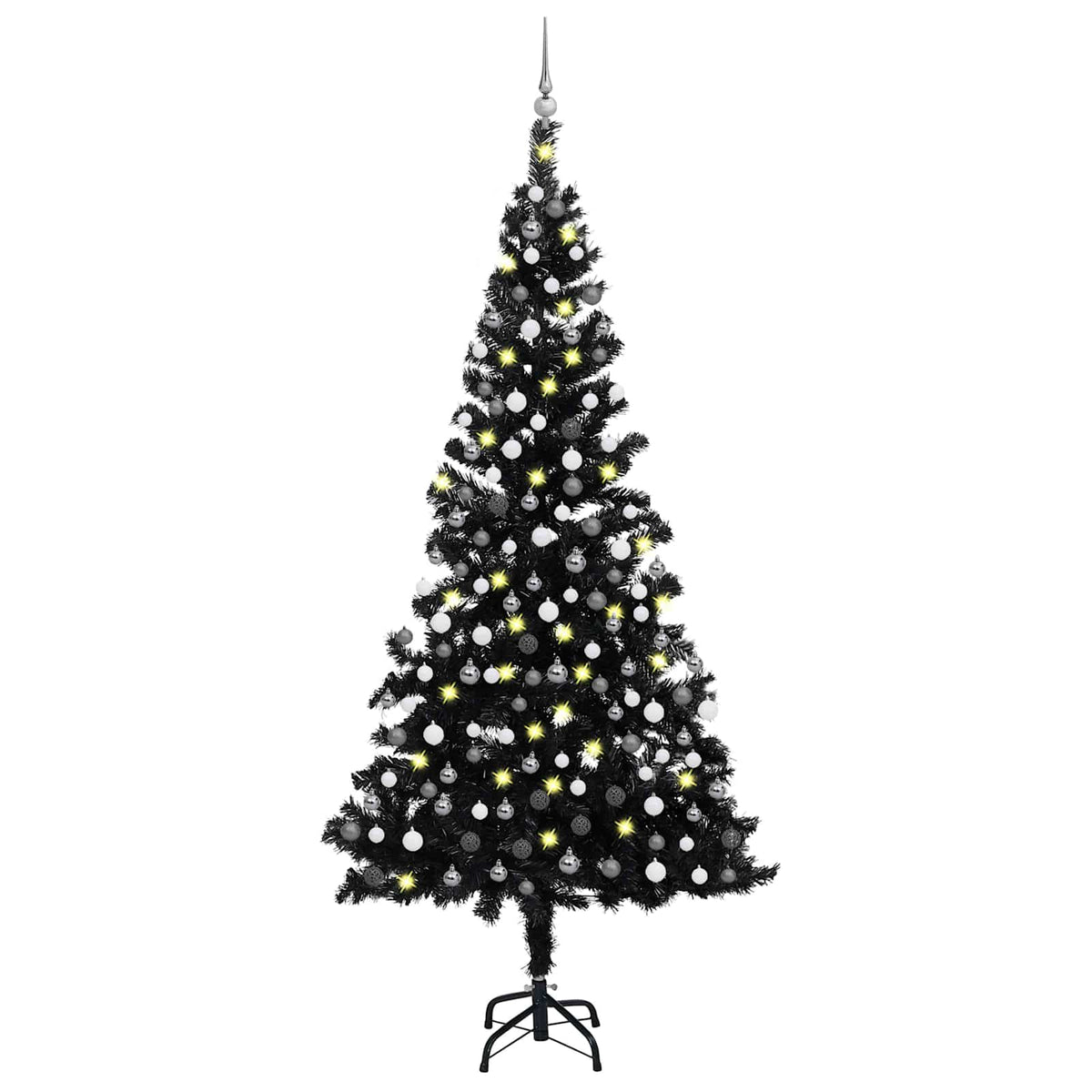 vidaXL Artificial Pre-lit Christmas Tree with Ball Set Black 210cm PVC