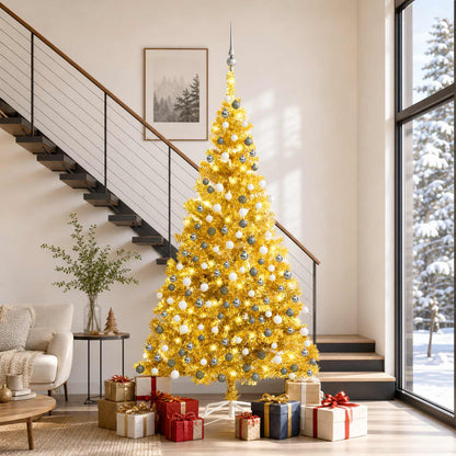 vidaXL Artificial Pre-lit Christmas Tree with Ball Set Gold 240 cm PET