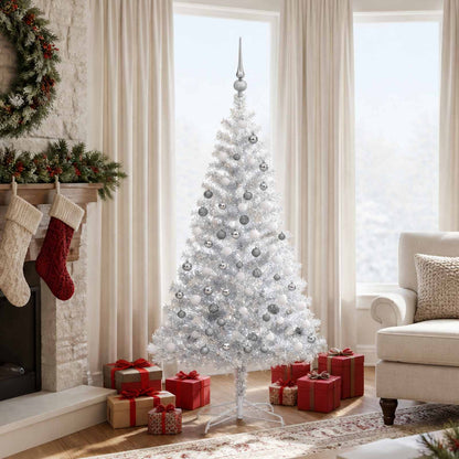 vidaXL Artificial Pre-lit Christmas Tree with Ball Set Silver 150 cm PET