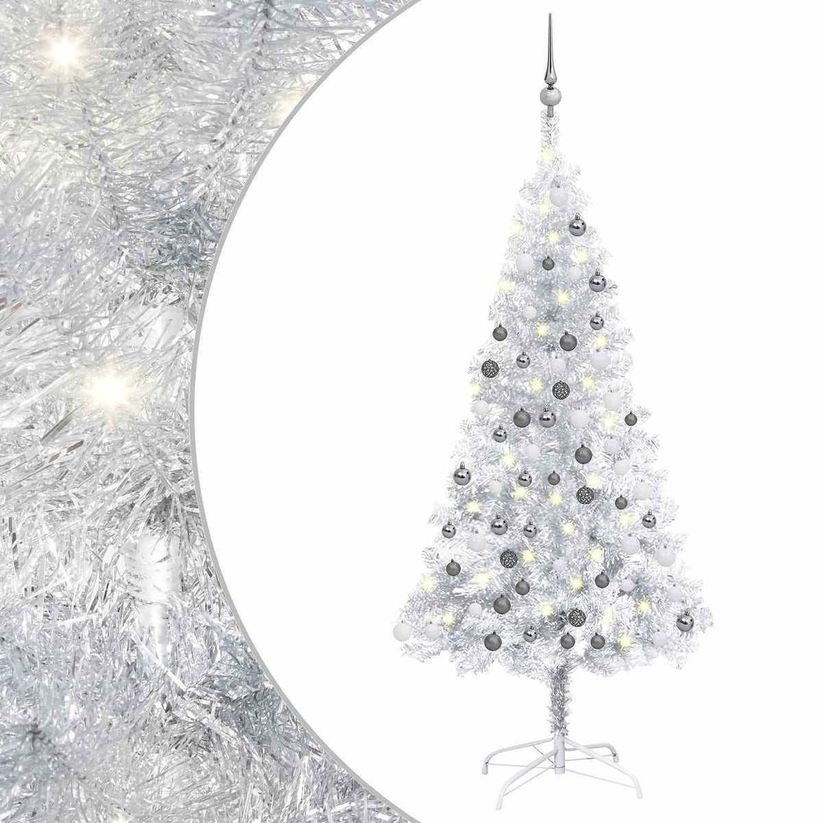 vidaXL Artificial Pre-lit Christmas Tree with Ball Set Silver 150 cm PET
