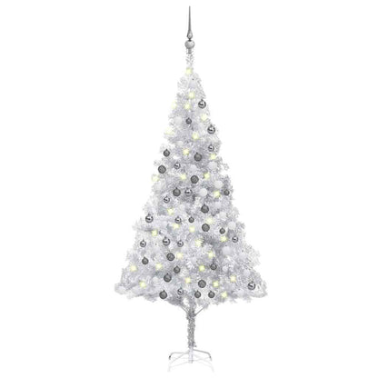 vidaXL Artificial Pre-lit Christmas Tree with Ball Set Silver 180 cm PET