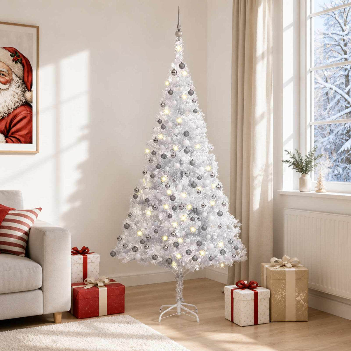 vidaXL Artificial Pre-lit Christmas Tree with Ball Set Silver 210 cm PET