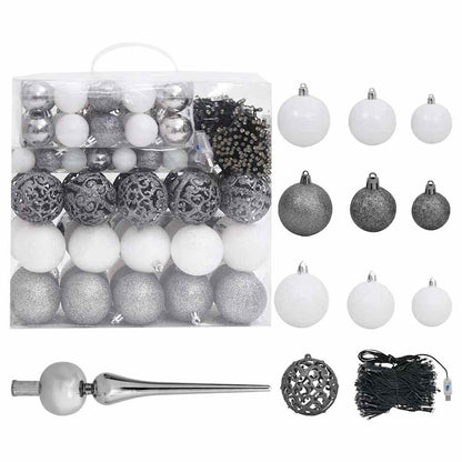 vidaXL Artificial Pre-lit Christmas Tree with Ball Set Silver 210 cm PET
