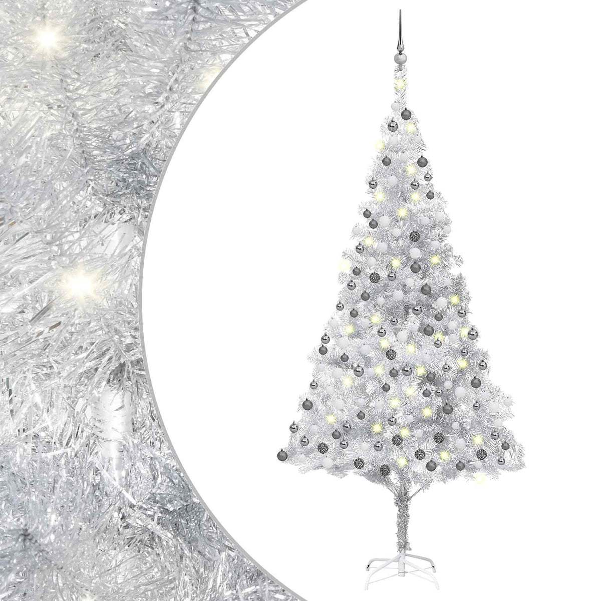 vidaXL Artificial Pre-lit Christmas Tree with Ball Set Silver 210 cm PET