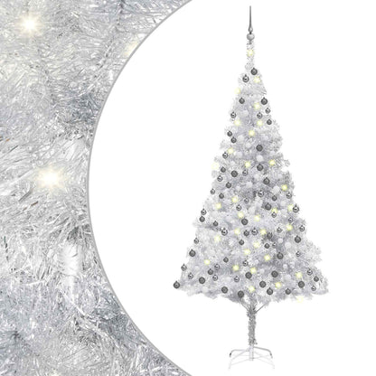 vidaXL Artificial Pre-lit Christmas Tree with Ball Set Silver 210 cm PET
