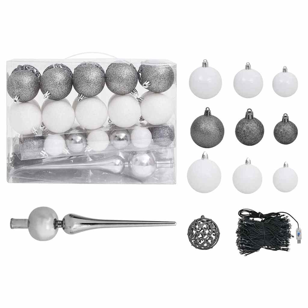 vidaXL Artificial Pre-lit Christmas Tree with Ball Set White 120 cm PVC