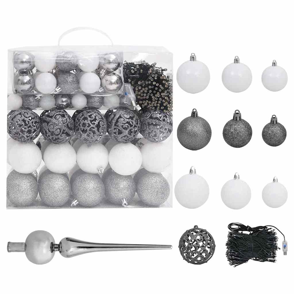 vidaXL Artificial Pre-lit Christmas Tree with Ball Set White 210 cm PVC