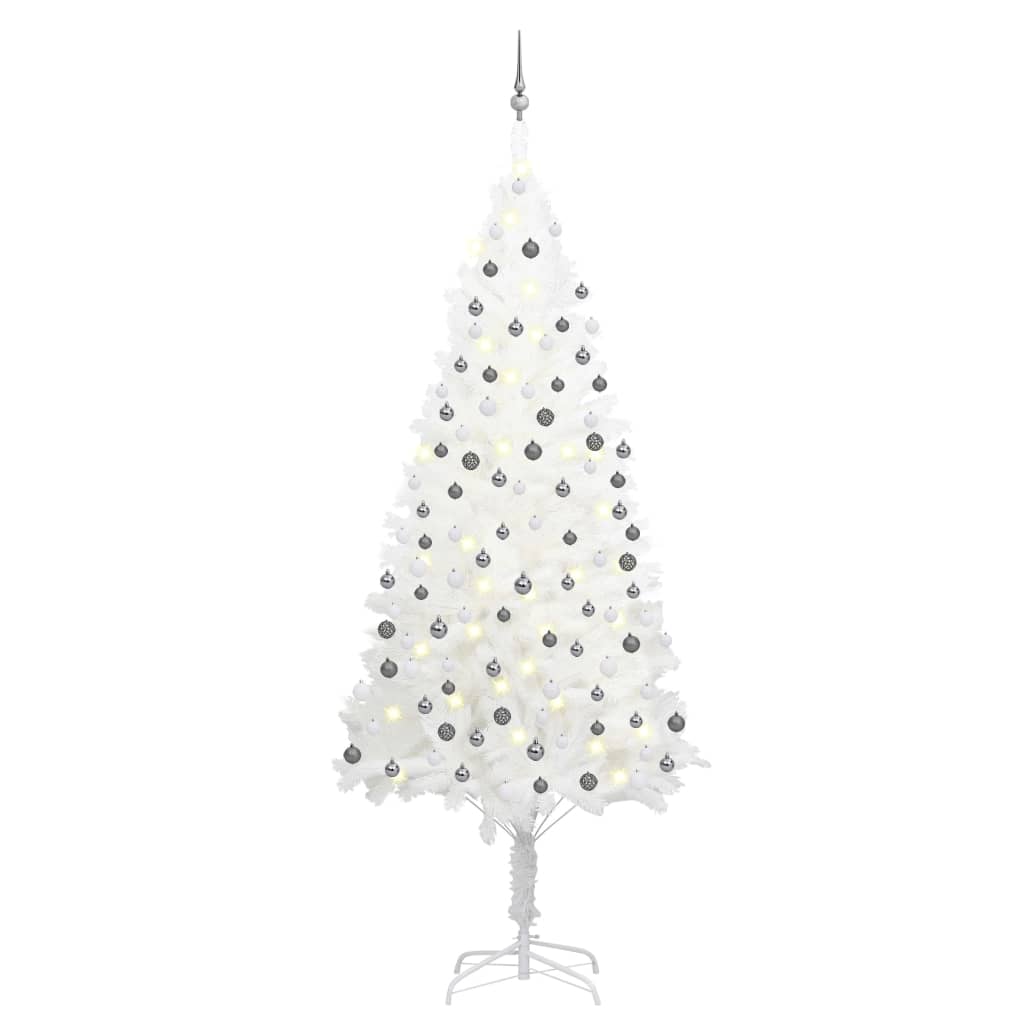 vidaXL Artificial Pre-lit Christmas Tree with Ball Set White 240 cm