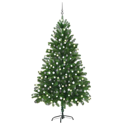 vidaXL Artificial Pre-lit Christmas Tree with Ball Set 210 cm Green