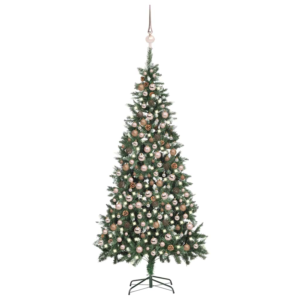 vidaXL Artificial Pre-lit Christmas Tree with Ball Set&Pine Cones 210 cm