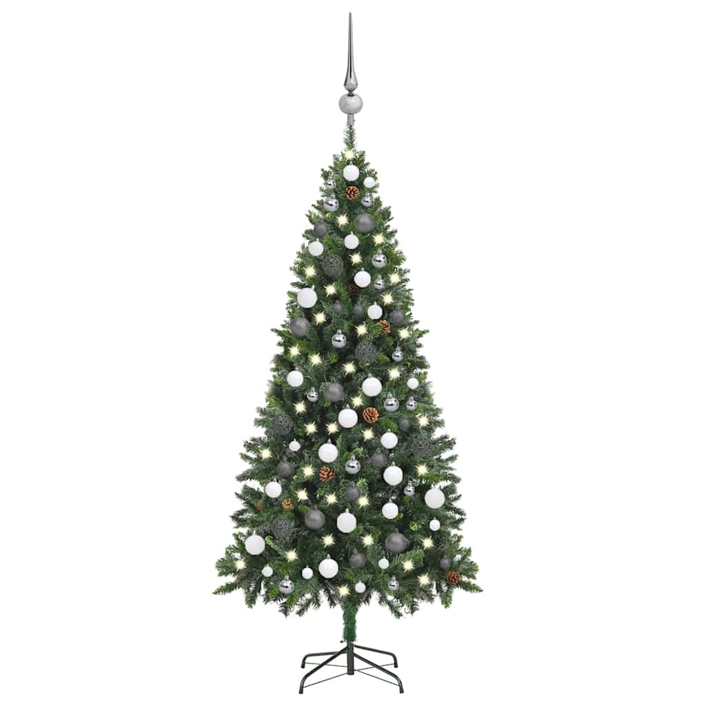vidaXL Artificial Pre-lit Christmas Tree with Ball Set Pine Cones 180 cm