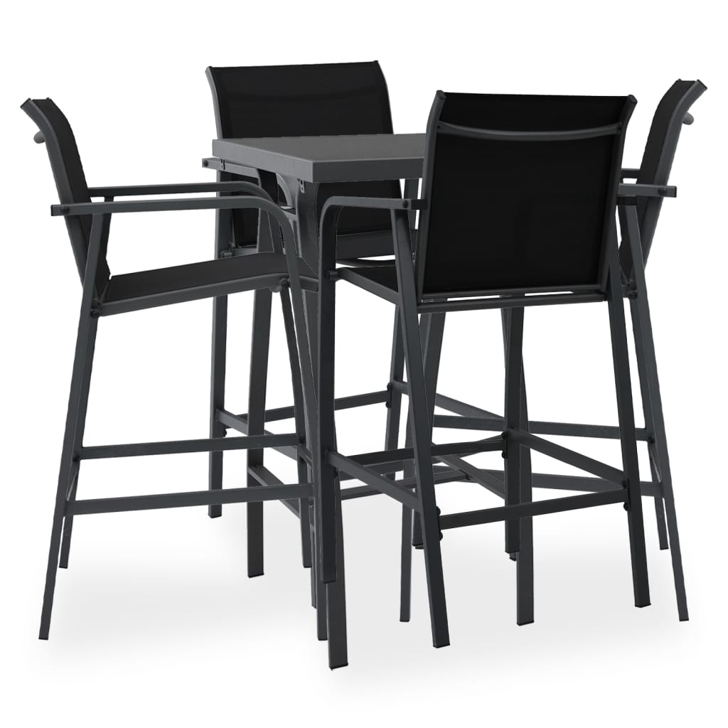 vidaXL Garden Bar Set | Black and dark grey | Tempered glass, steel, textilene