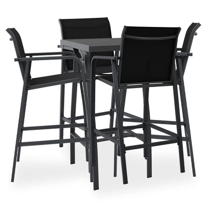 vidaXL Garden Bar Set | Black and dark grey | Tempered glass, steel, textilene